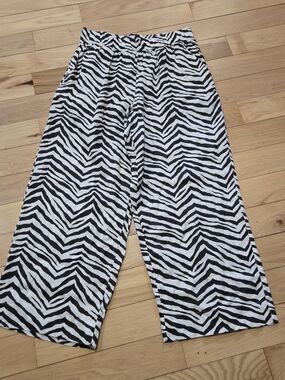 Linen Tahari Brown and White Zebra-Print Wide Leg Pants